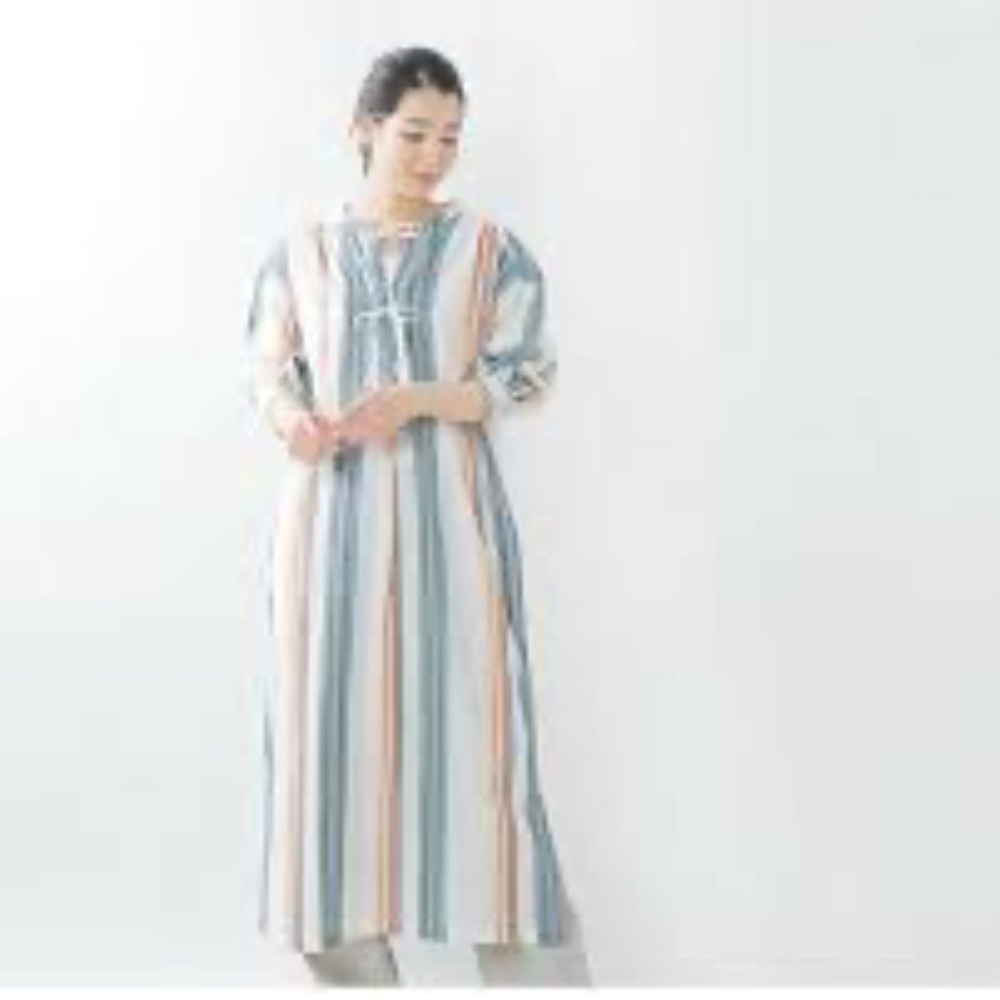 Sara Mallika SS21 100% Cotton Shirt Striped Pastel Midi Dress Pockets Size M/L